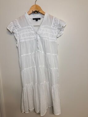 Boston Proper White Tiered Cotton Midi Dress with Pintuck Detail